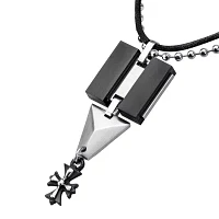 Inox® Jewelry Mens Black Leather, Stainless Steel and Black IP Cross Pendant