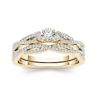 1/2 CT.T.W. Natural Diamond 14K Yellow Gold Crossover Bridal Ring Set