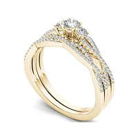 1/2 CT.T.W. Natural Diamond 14K Yellow Gold Crossover Bridal Ring Set