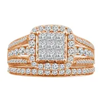 Womens 1/ CT. T.W. Mined White Diamond 10K Rose Gold Cushion Side Stone Halo Bridal Set