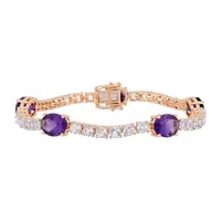 Genuine Purple Amethyst 18K Rose Gold Over Silver Tennis Bracelet