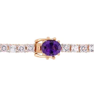 Genuine Purple Amethyst 18K Rose Gold Over Silver Tennis Bracelet