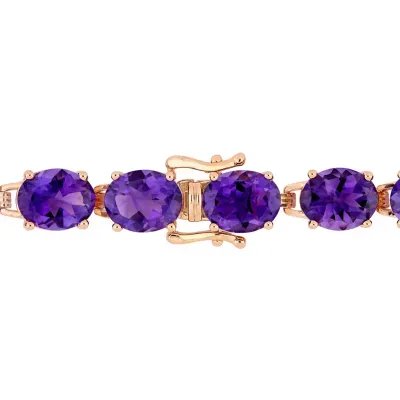 Genuine Purple Amethyst 18K Rose Gold Over Silver Tennis Bracelet