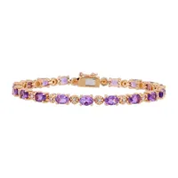 Diamond Accent Genuine Purple Amethyst 18K Rose Gold Over Silver Tennis Bracelet