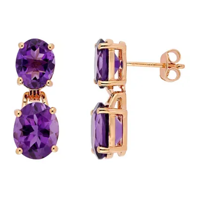 Genuine Purple Amethyst 18K Rose Gold Over Silver Drop Earrings