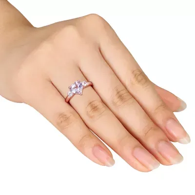 Womens Genuine Multi Color Stone 18K Rose Gold Over Silver Heart Cocktail Ring