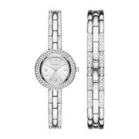 Geneva Womens Crystal Accent Silver Tone 2-pc. Watch Boxed Set Fmdjset061