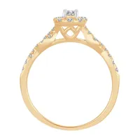 Womens 1/ CT. T.W. Natural White Diamond 10K Gold Oval Side Stone Halo Engagement Ring