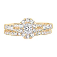 Womens CT. T.W. Natural White Diamond 10K Gold Oval Side Stone Halo Bridal Set