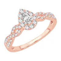 Womens 1/2 CT. T.W. Mined White Diamond 10K Rose Gold Pear Engagement Ring