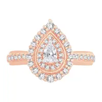 Womens 5/8 CT. T.W. Natural White Diamond 10K Rose Gold Pear Engagement Ring