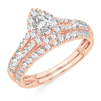 Womens 1 CT. T.W. Natural White Diamond 10K Rose Gold Pear Bridal Set