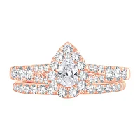 Womens 1 CT. T.W. Natural White Diamond 10K Rose Gold Pear Bridal Set