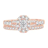 Womens 1/ CT. T.W. Mined White Diamond 10K Rose Gold Oval Bridal Set