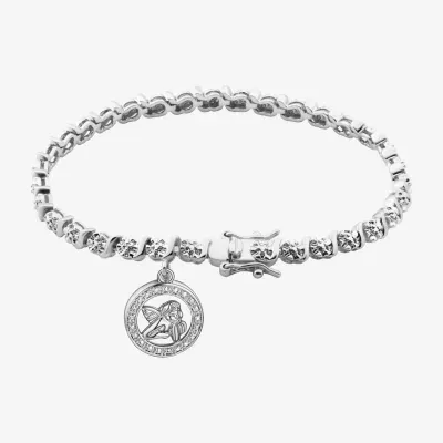 Sparkle Allure Pure Silver Over Bronze Diamond Accent 7.25 Inch Angel Round Tennis Bracelet