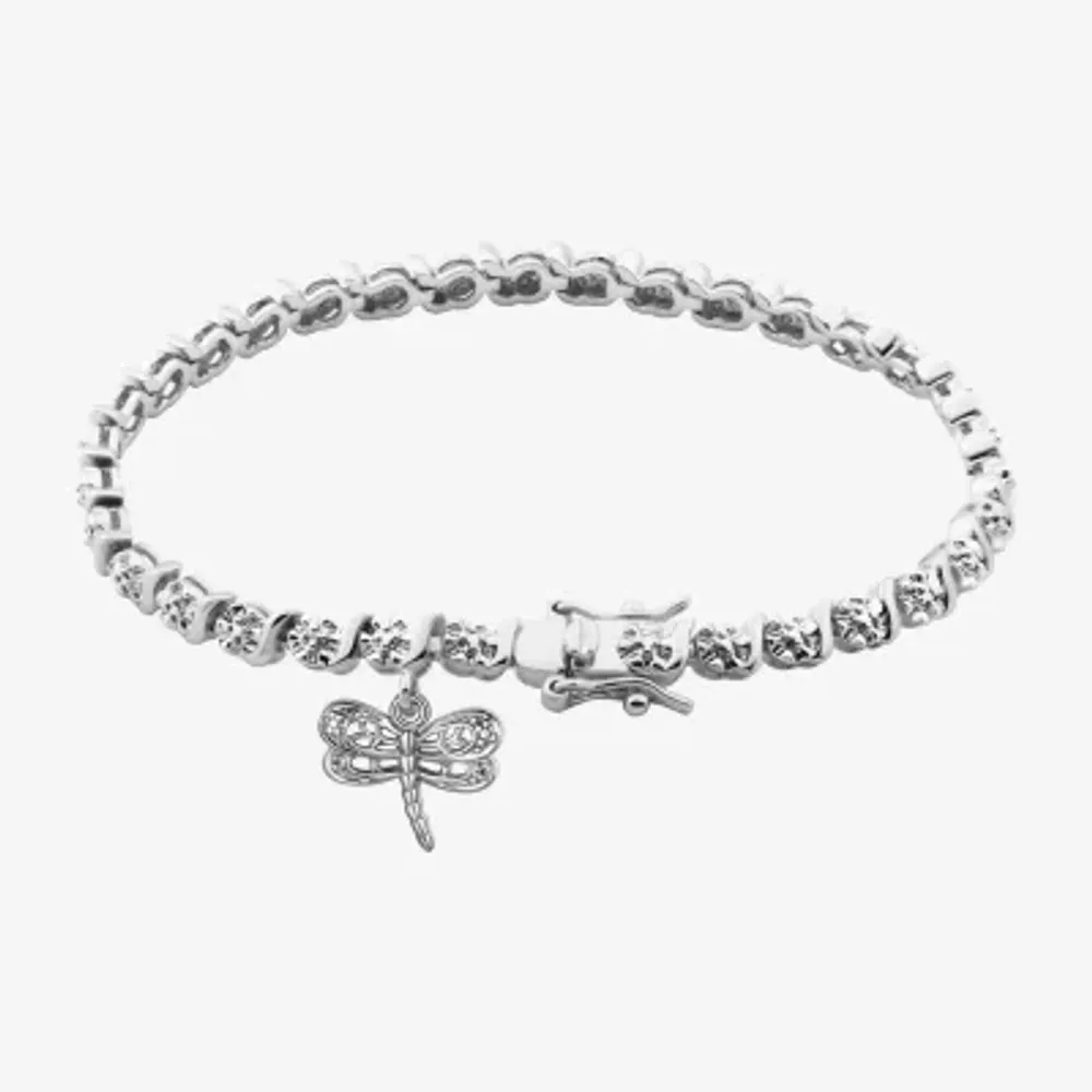 Sparkle Allure Dragonfly Pure Silver Over Bronze Diamond Accent 7.25 Inch Round Tennis Bracelet