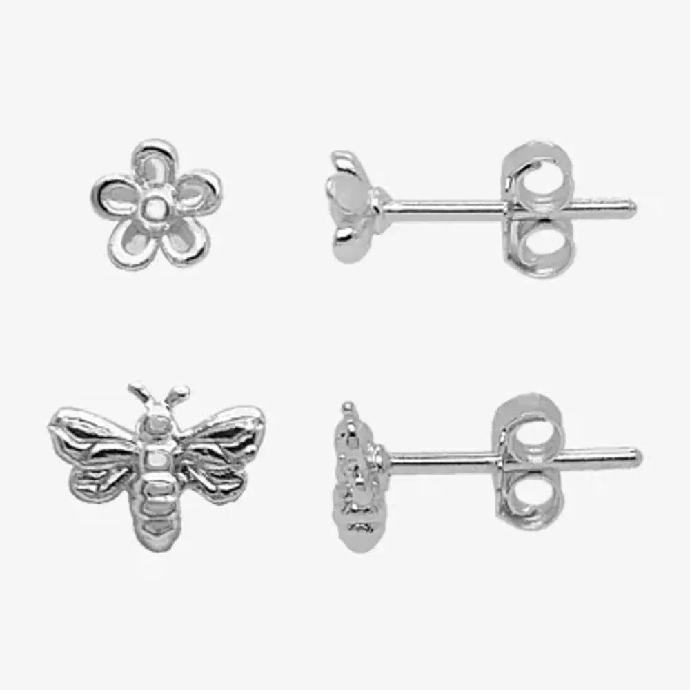 Itsy Bitsy Made With Recycled Sterling Silver 2 Pair Flower Earring Set
