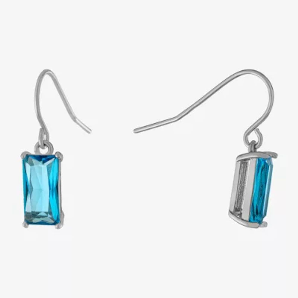 Silver Treasures Cubic Zirconia Sterling Rectangular Drop Earrings