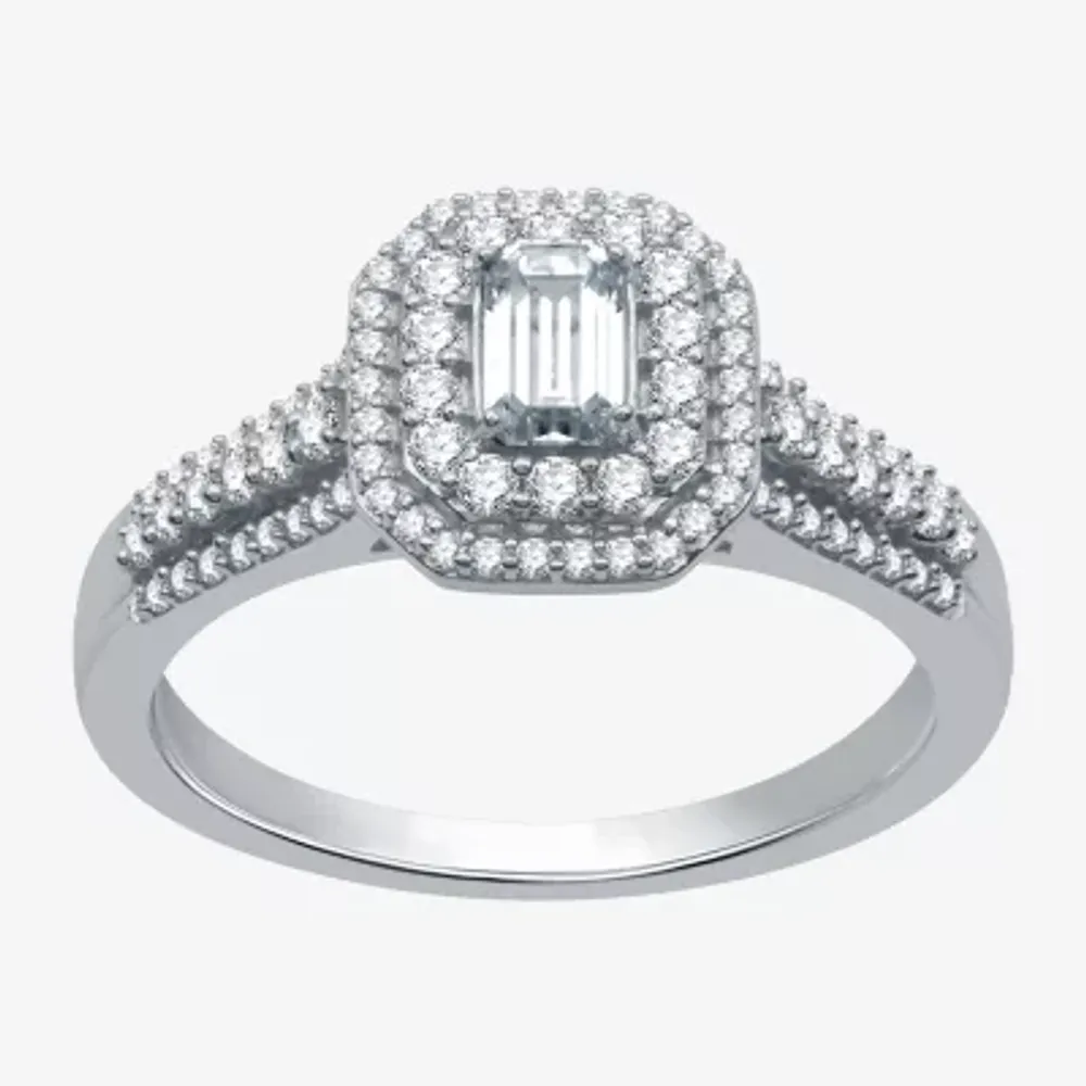 Signature By Modern Bride (H-I / I1) Womens / CT. T.W. Lab Grown Diamond 10K White Gold Side Stone Halo Engagement Ring