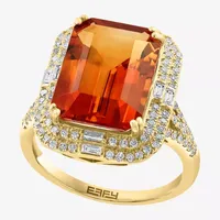 Effy  Womens 1/2 CT. T.W. Diamond & Genuine Orange Citrine 14K Gold Cocktail Ring