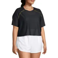 Sports Illustrated Plus Womens Round Neck Short Sleeve Crop Top