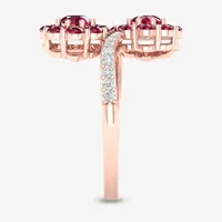 Womens Lead Glass-Filled Red Ruby 10K Rose Gold Flower Cocktail Ring