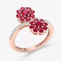 Womens Lead Glass-Filled Red Ruby 10K Rose Gold Flower Cocktail Ring