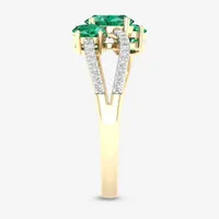 Womens Genuine Green Emerald 10K Gold Oval 3-Stone Cocktail Ring