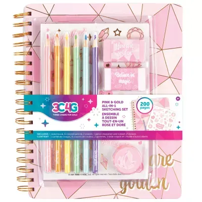 Three Cheers For Girls Pink & Gold All-In-1 Sketching Set 11-pc. Craft Kits