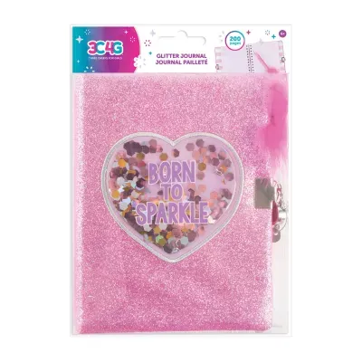 Three Cheers For Girls Born To Sparkle Glitter Locking Journal with Matching Pom Pen