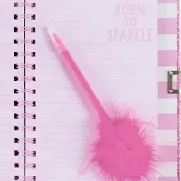 Three Cheers For Girls Born To Sparkle Glitter Locking Journal with Matching Pom Pen