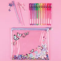 Three Cheers For Girls Butterfly Glitter Pouch & 12 Pack Pen Set 12-pc. Kids Craft Kit