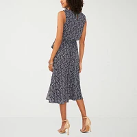 MSK Womens Sleeveless Floral Midi Fit + Flare Dress