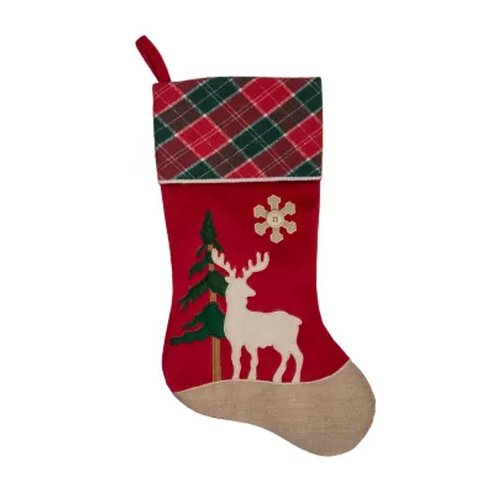 Northlight 20.5-Inch Red And Green Plaid With A Pine Tree And Moose Christmas Stocking