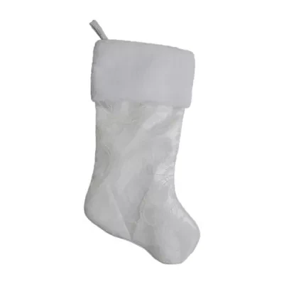 Northlight 20.5-Inch White Glitter Sheer Organza With A Faux Fur Cuff Christmas Stocking