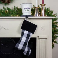 Northlight 20in White And Black Buffalo Plaid  With Velvet Cuff Christmas Stocking