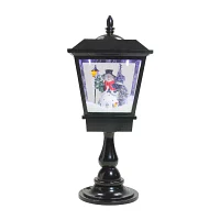 Northlight 25.25in Musical Snowman Snowing Black Table Top Christmas Street Lamp Lighted Round SnowGlobes