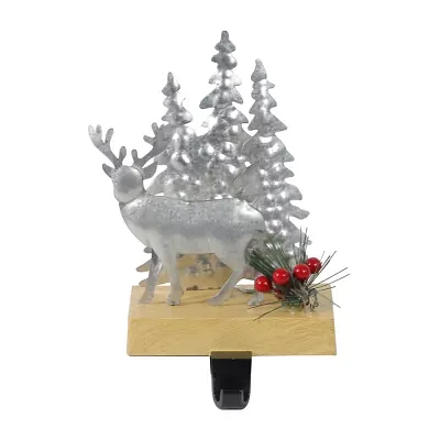 Northlight 8.5in Silver And Brown Galvanized Metal Deer With Tree Christmas Stocking Holders