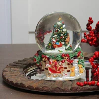 Northlight 6.75in Christmas Tree And Santa Claus Musical Round SnowGlobes