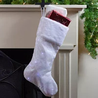 Northlight 22in Led White Iridescent Glittered Snowflake Christmas Stocking