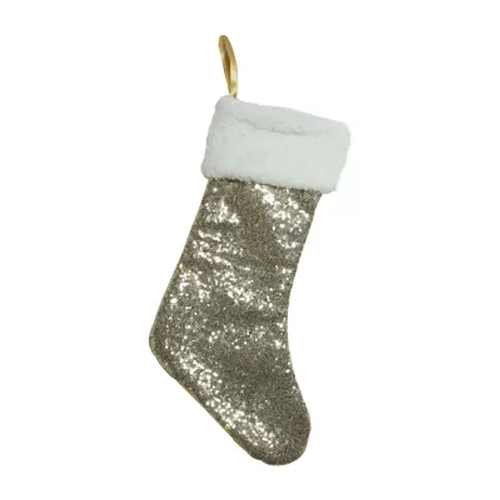 Northlight 18in Gold Paillette Sequins  With Sherpa Cuff Christmas Stocking