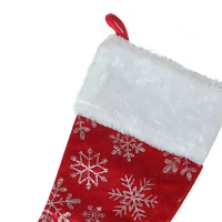 Northlight 20-Inch Red And Silver Glitter Snowflakes  With A Faux Fur Accent Christmas Stocking