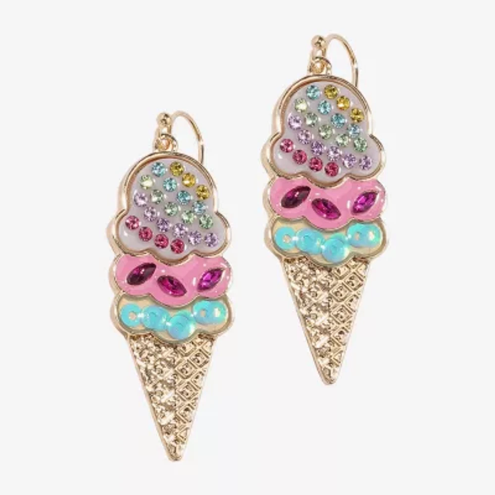 Bijoux Bar Gold Tone Ice Cream Multi Color Glass Drop Earrings