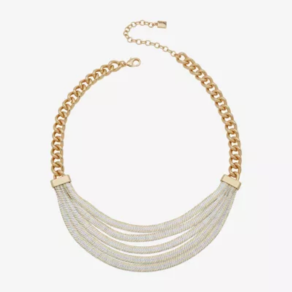Worthington Gold Tone & White Womens 16 Inch Collar Necklace