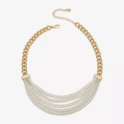 Worthington Gold Tone & White Womens 16 Inch Collar Necklace