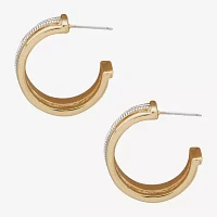 Worthington Gold Tone & White Womens 22.9mm Hoop Earrings