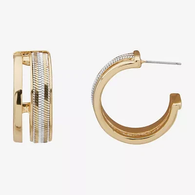 Worthington Gold Tone & White Womens 22.9mm Hoop Earrings