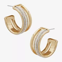 Worthington Gold Tone & White Womens 22.9mm Hoop Earrings