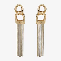 Worthington Gold Tone & White Tassel Womens Drop Earrings