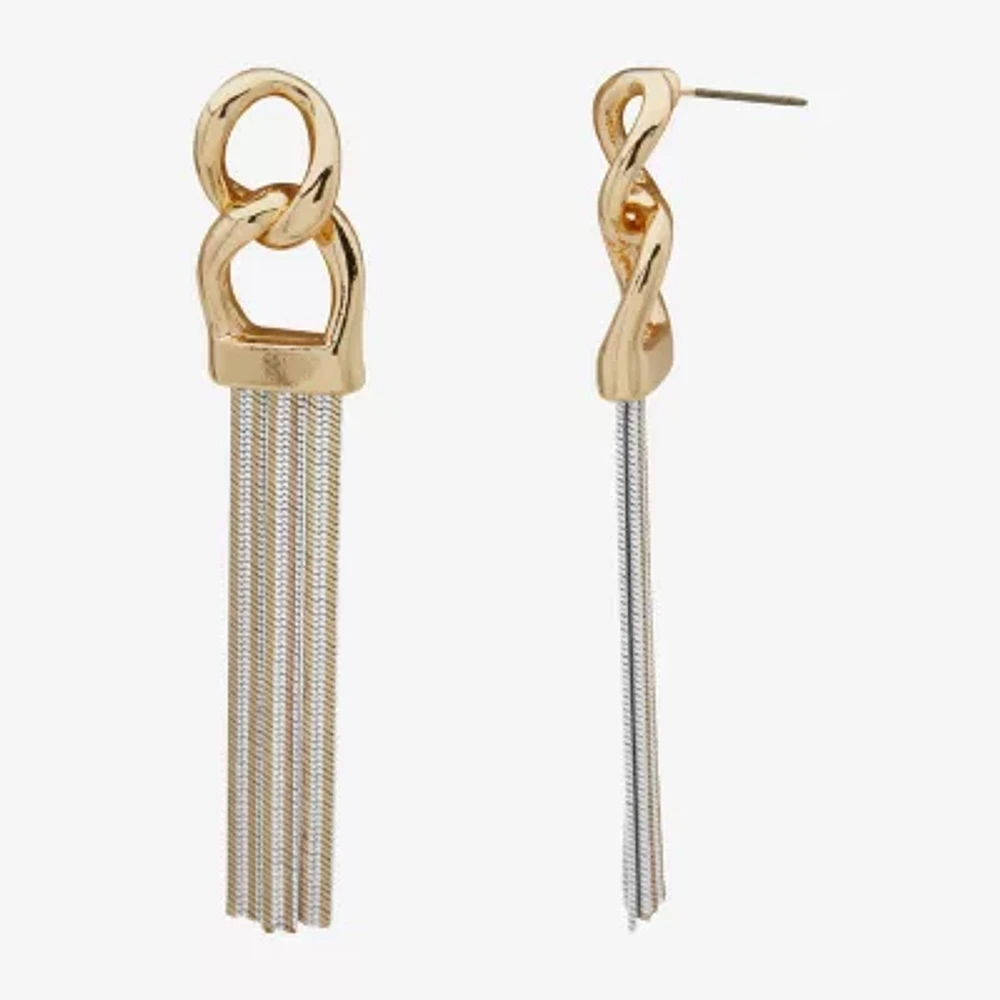 Worthington Gold Tone & White Tassel Womens Drop Earrings